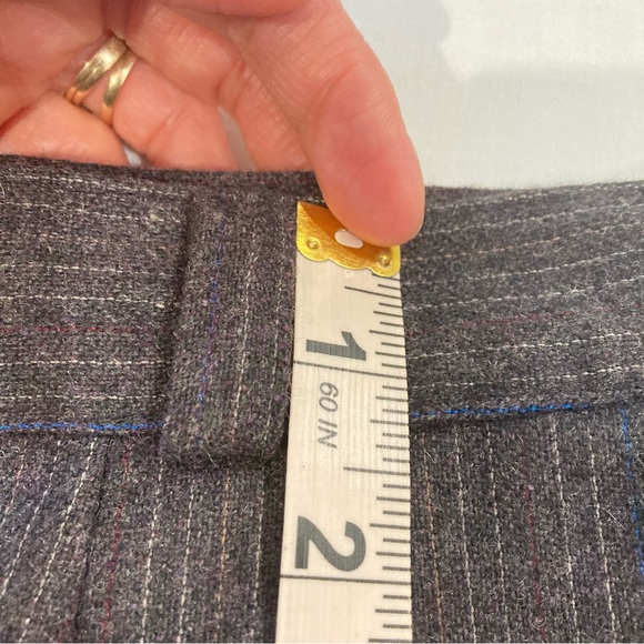 Vintage wool skirt gray pinstripe dark academia unique front slit detail - Picture 9 of 17